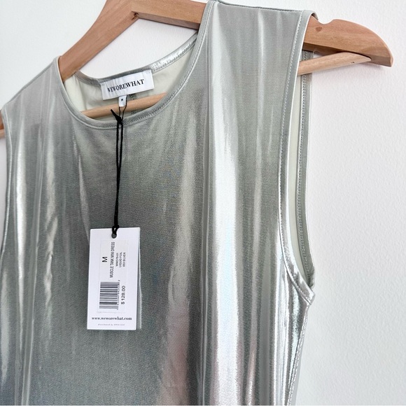 WeWoreWhat Silver Metallic Mini Dress NWT Medium - Picture 5 of 8